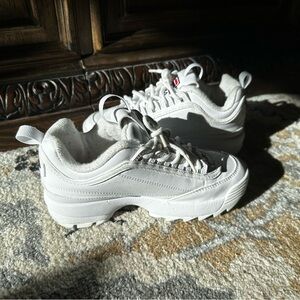 FILA Kids White Leather Sneakers | Size 2 (kids)